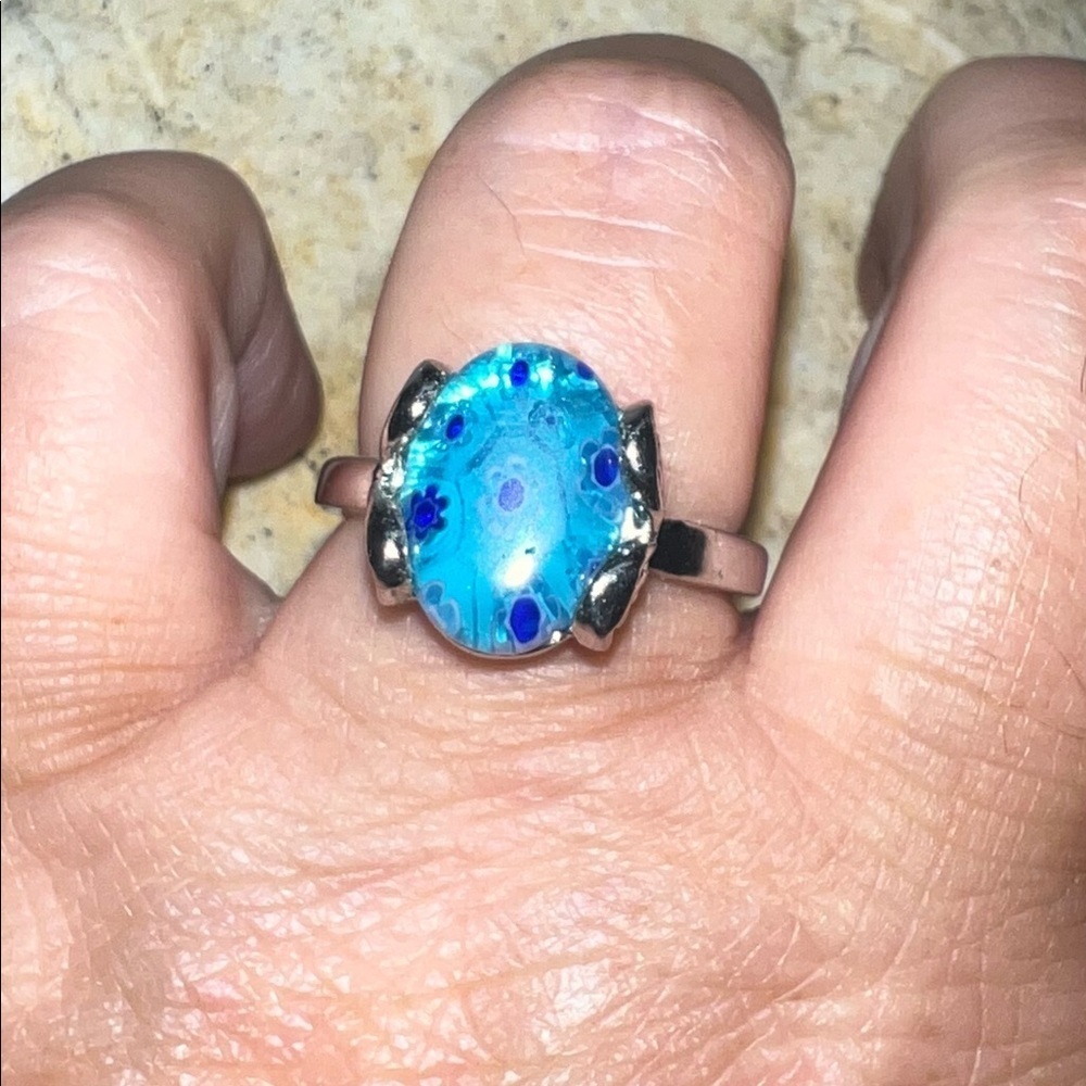 💚 925 stamped flower FANCY DICHROIC GLASS RING sz 9 - Picture 2 of 11